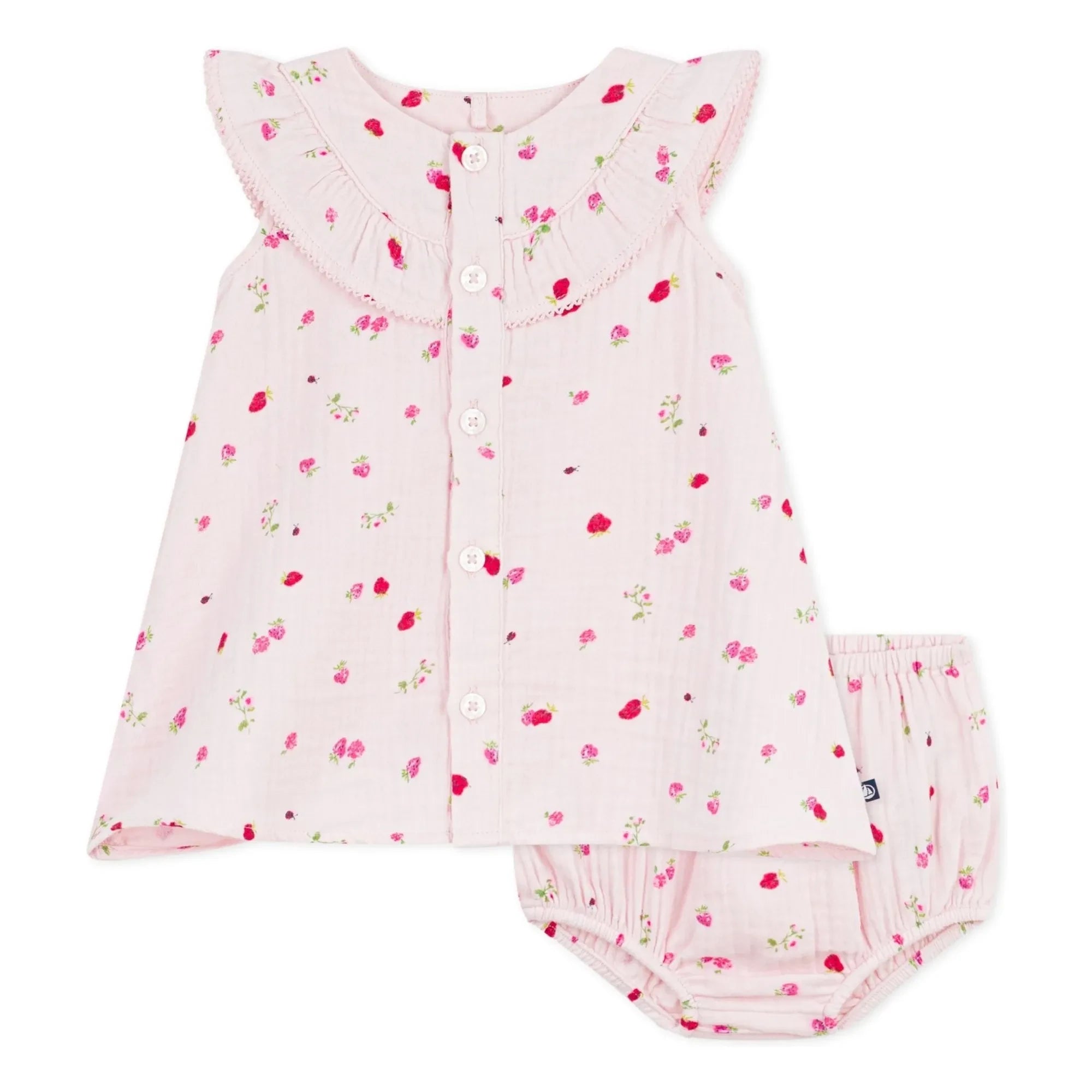 Petit Bateau – Set aus Gaze-Kleid und Bloomer aus Bio-Baumwolle | Rosa