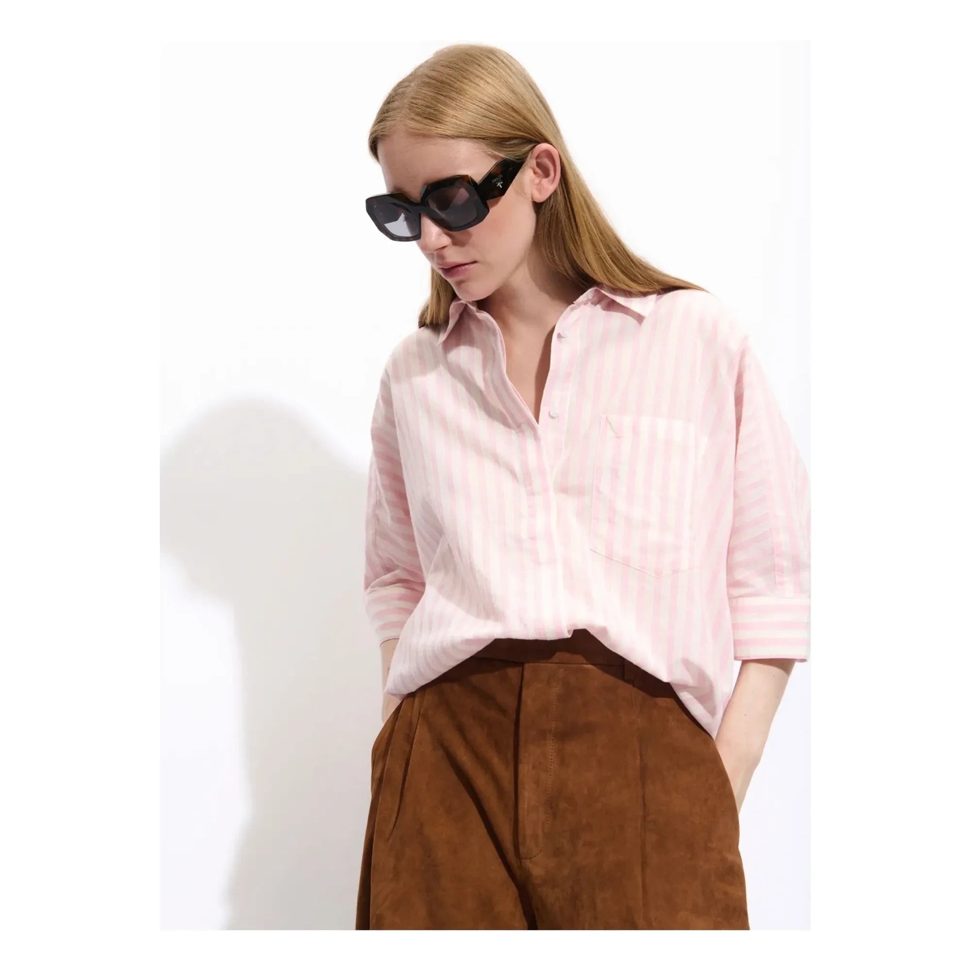BELLEPIECE - Carmela Gestreifte Baumwollbluse | Rosa