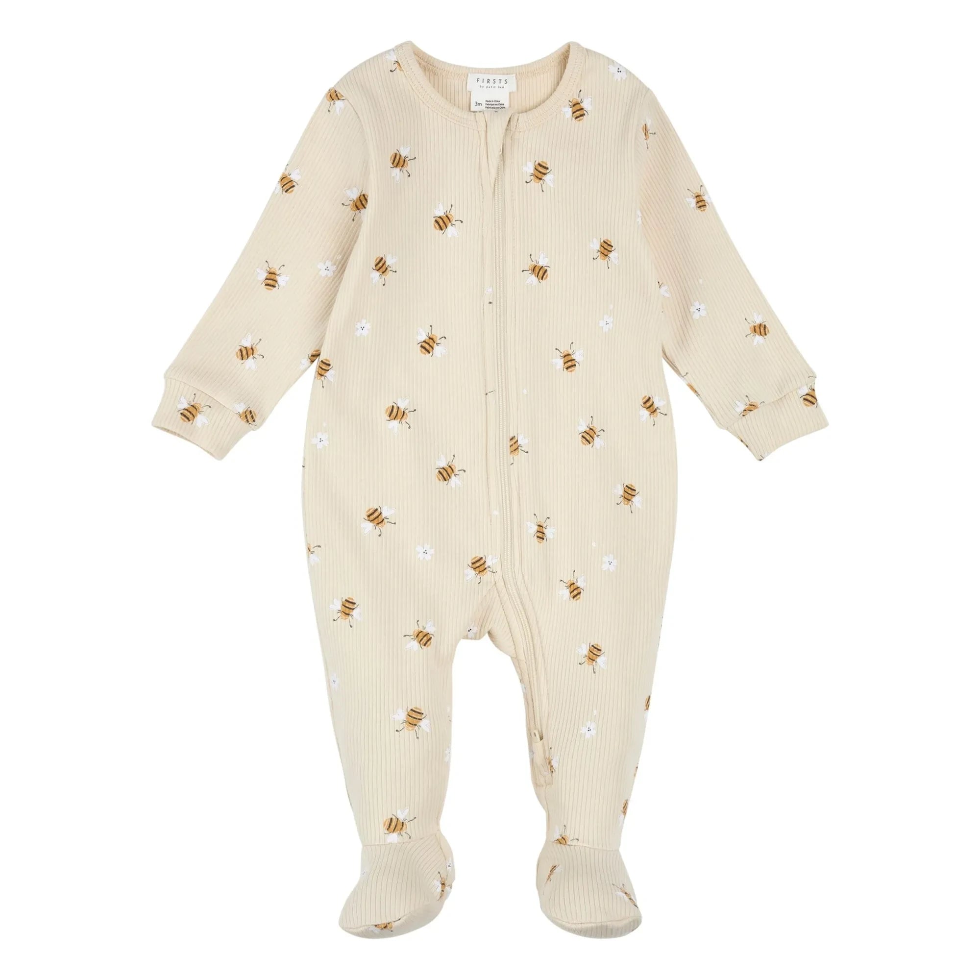 Petit Lem - Patikli Pijama Kabartmalı arılı Organik pamuk | Bej