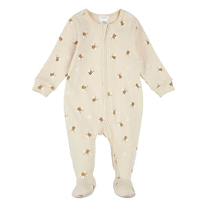 Petit Lem - Patikli Pijama Kabartmalı arılı Organik pamuk | Bej