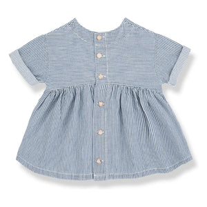 1+ in the family - Gestreiftes Margalida Jeanskleid Bio-Baumwolle | Hellblau