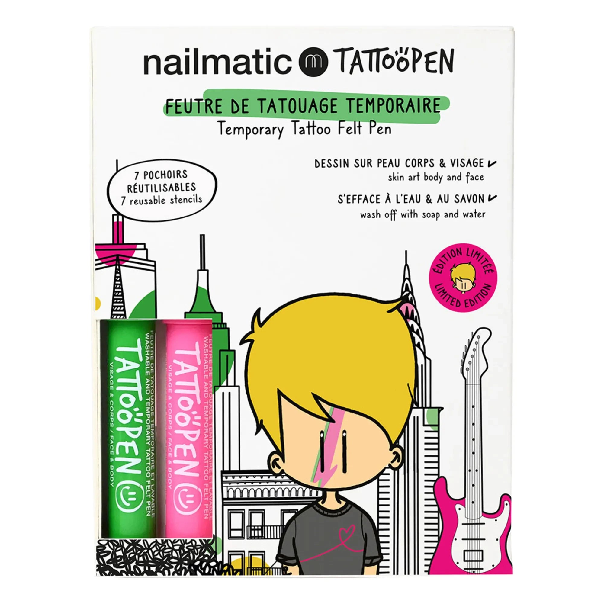 Nailmatic Kids - New York x JO LITTLE Tattoopen ve Yeniden Kullanılabilir Şablon Duo Seti