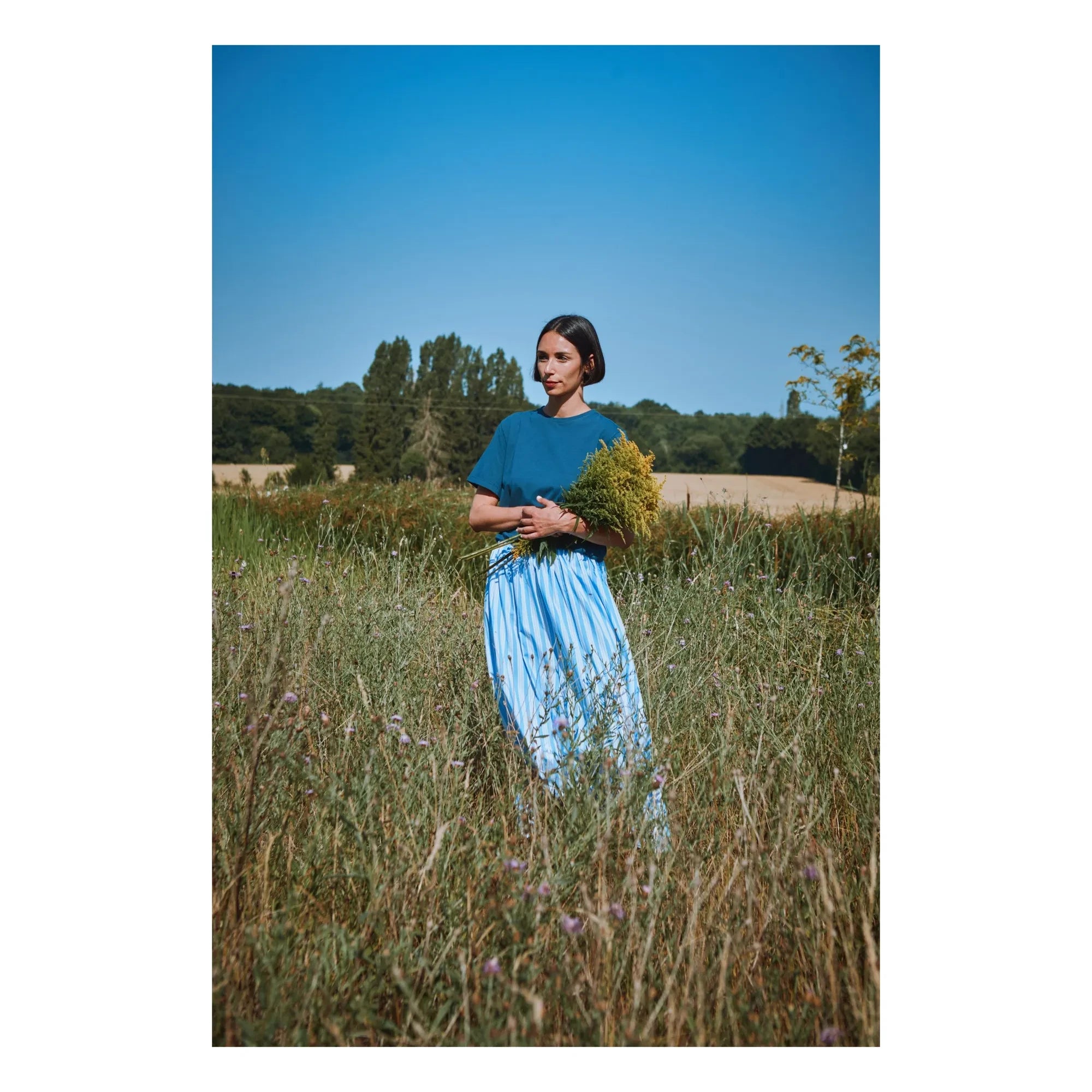 Poudre Organic - Blau-gestreifter Baumwoll-Popeline-Rock