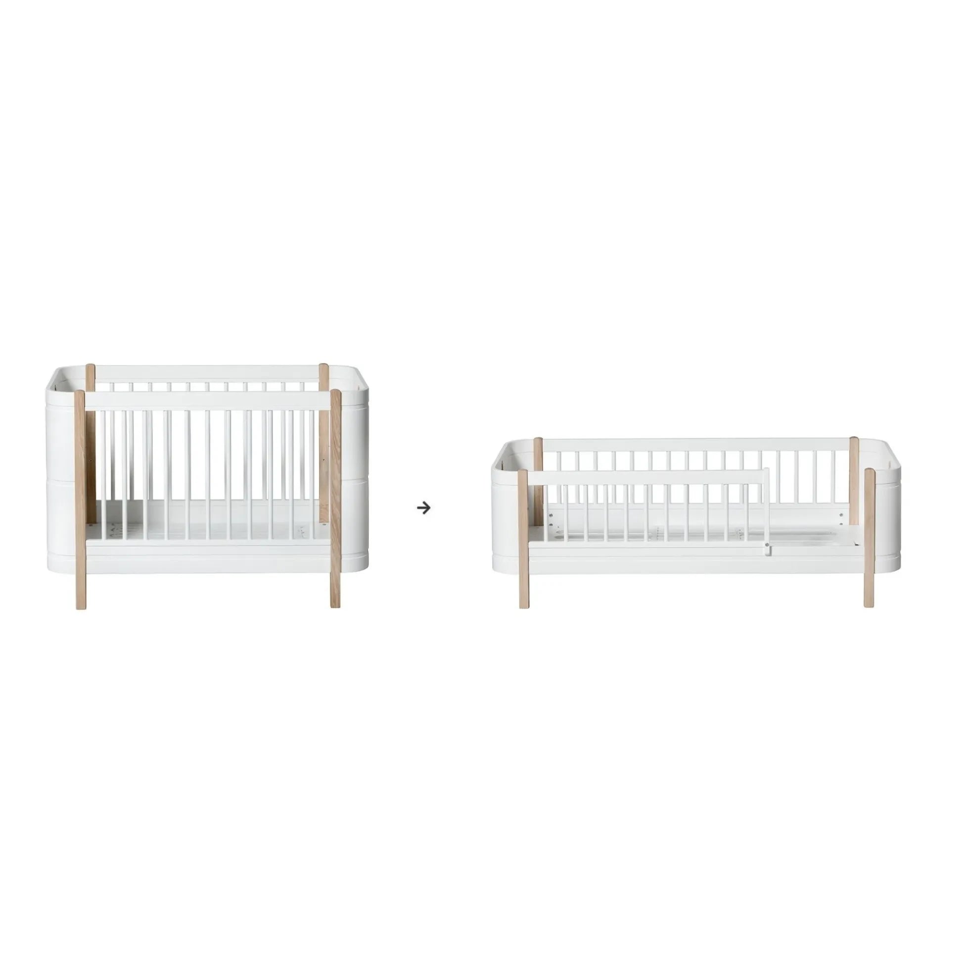 Oliver Furniture - Wood Mini+ طقم تحويل من سرير الأطفال إلى سرير الجونيور | بلوط