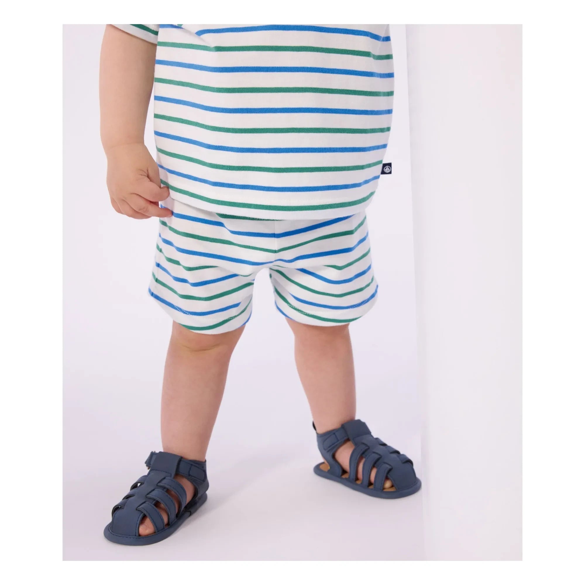 Petit Bateau - Çizgili polar şort | Beyaz