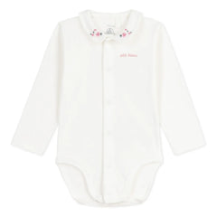 Petit Bateau - Organic Cotton Flower-Embroidered Collar Bodysuit | White