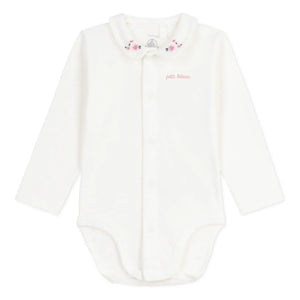 Petit Bateau - Organic Cotton Flower-Embroidered Collar Bodysuit | White