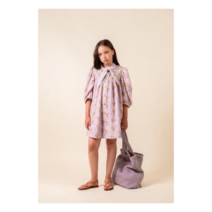 birinit - Striped Organic Cotton Cinca Gathered Dress | Dark Lilac