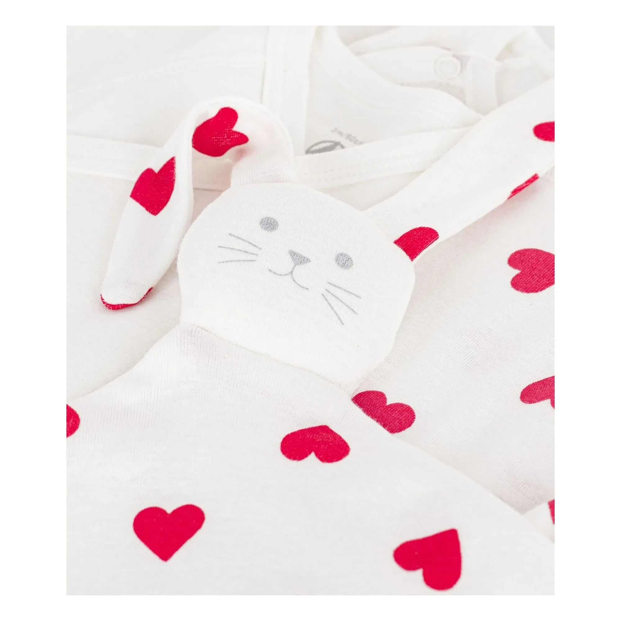 Petit Bateau - 3 Piece Pajama Jumpsuit & Cute Hearts Gift Set | White
