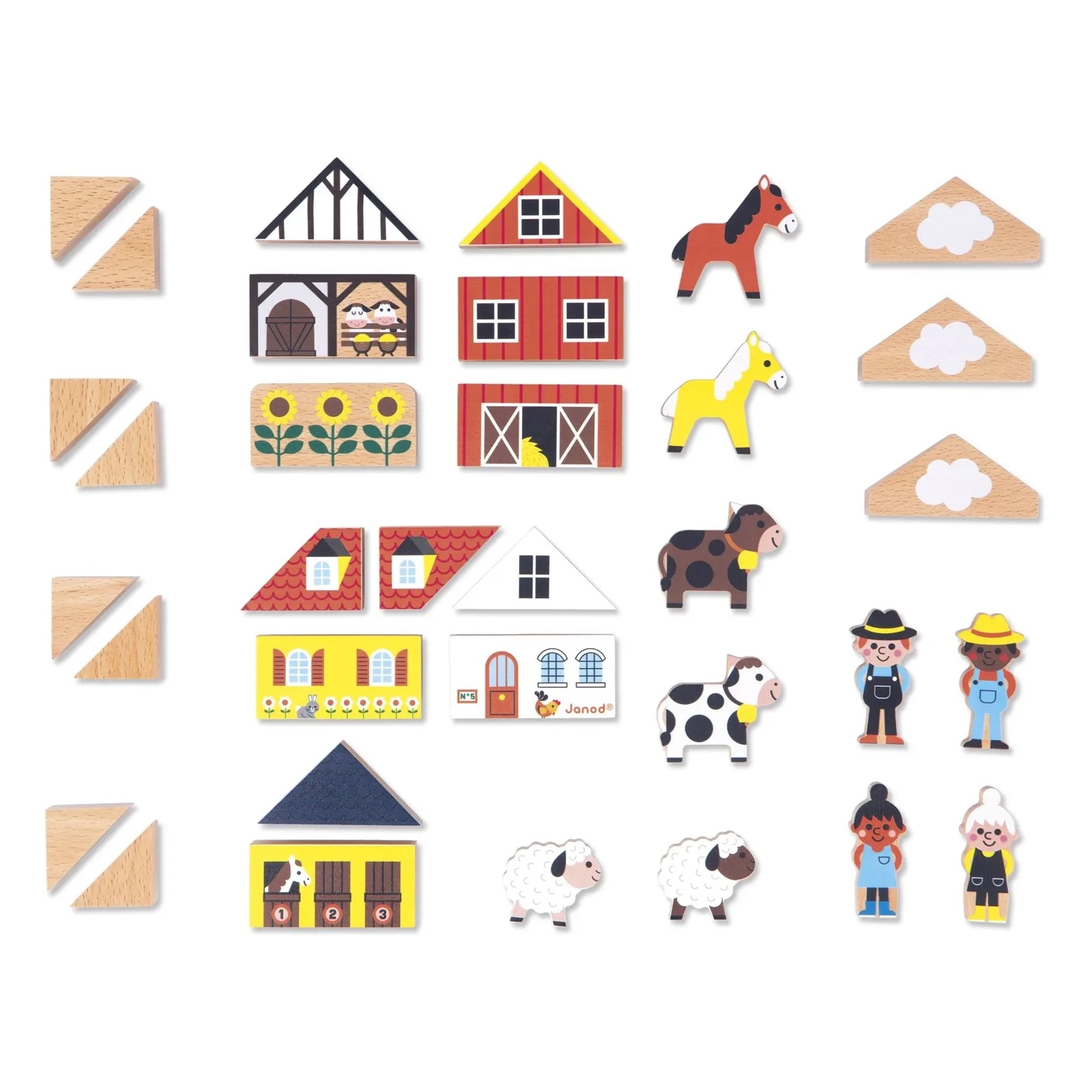 Janod - Bauernhaus Holzbausteine-Set - Querfeldein