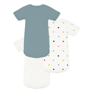 Petit Bateau - 3-piece Organic Cotton Heart Bodysuit Set | Blue