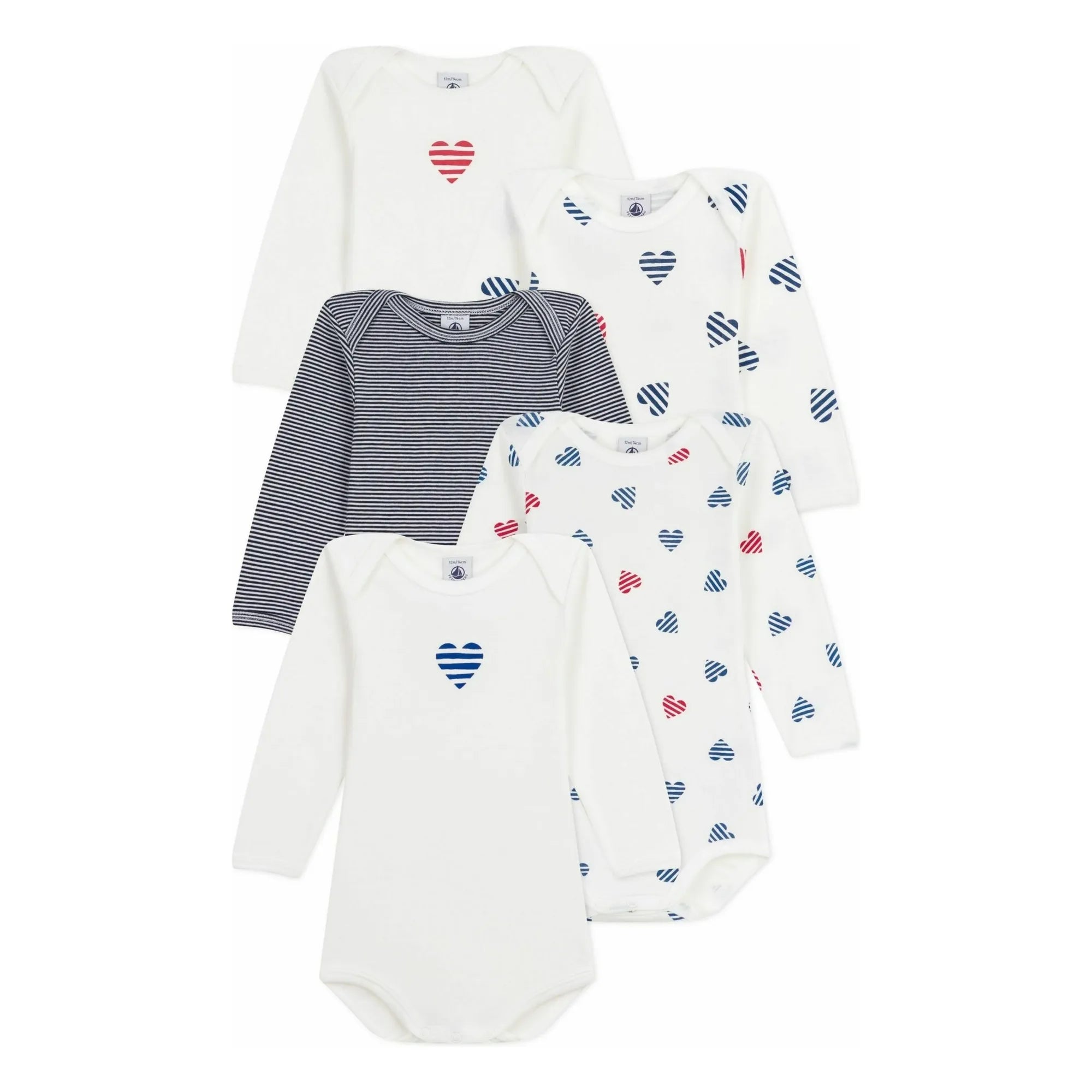 Petit Bateau - 5 Kalp Organik Pamuklu Tulum | Beyaz