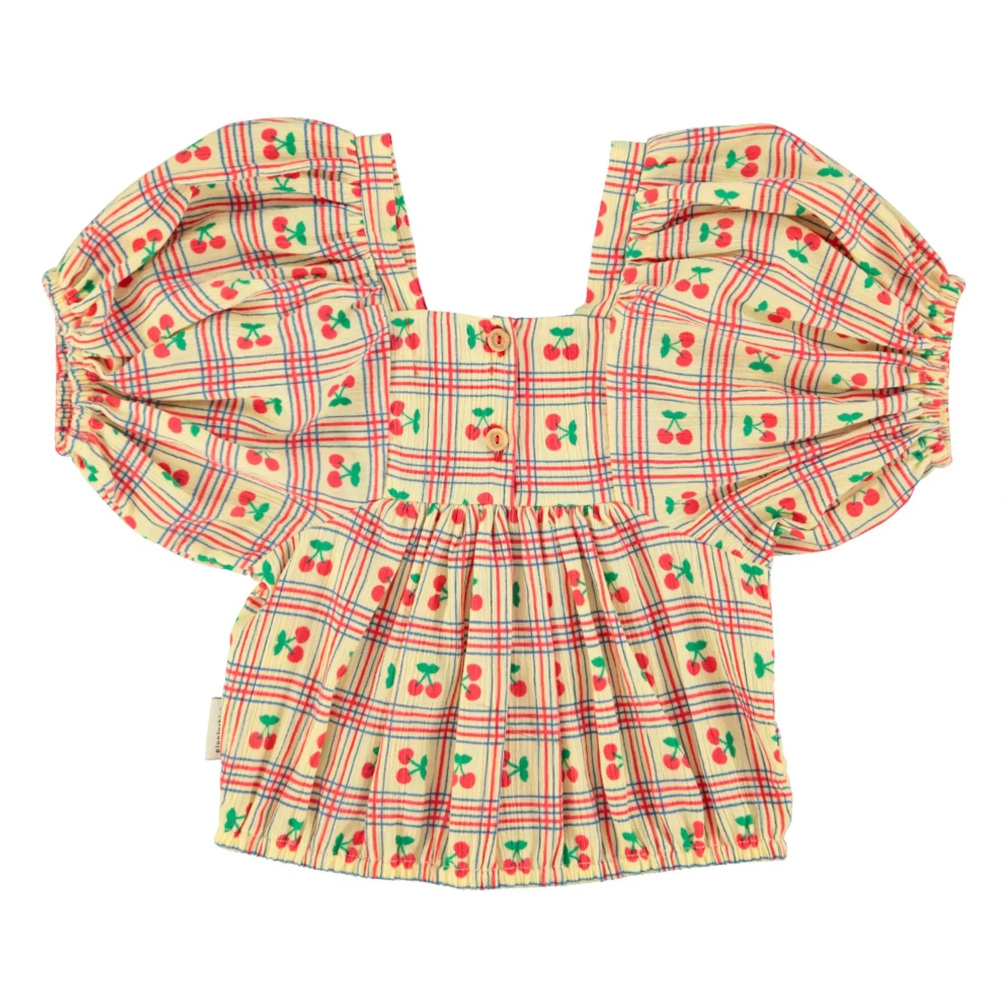 Piupiuchick - Yellow | Ruffled Cherry Pattern Blouse