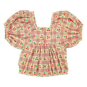 Piupiuchick - Yellow | Ruffled Cherry Pattern Blouse