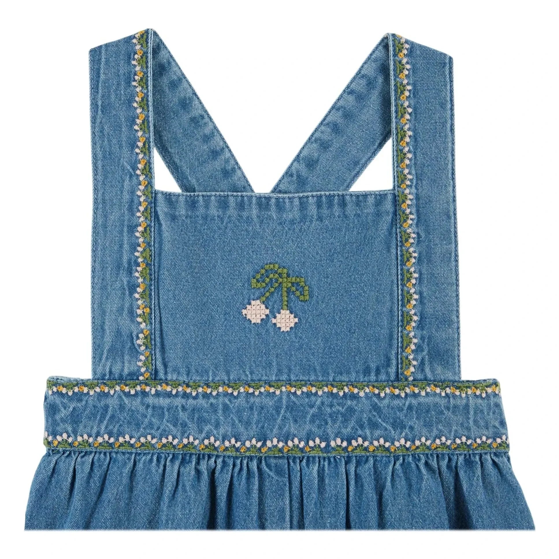 Emile et Ida - Kısa Denim İşlemeli Kiraz Tulum | Mavi