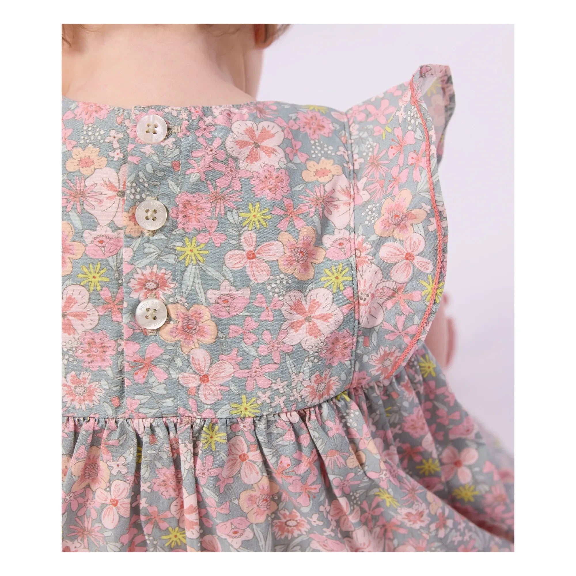 Petit Bateau - Set aus Kleid mit Blumenmuster und Bloomer aus Bio-Baumwolle | Graublau