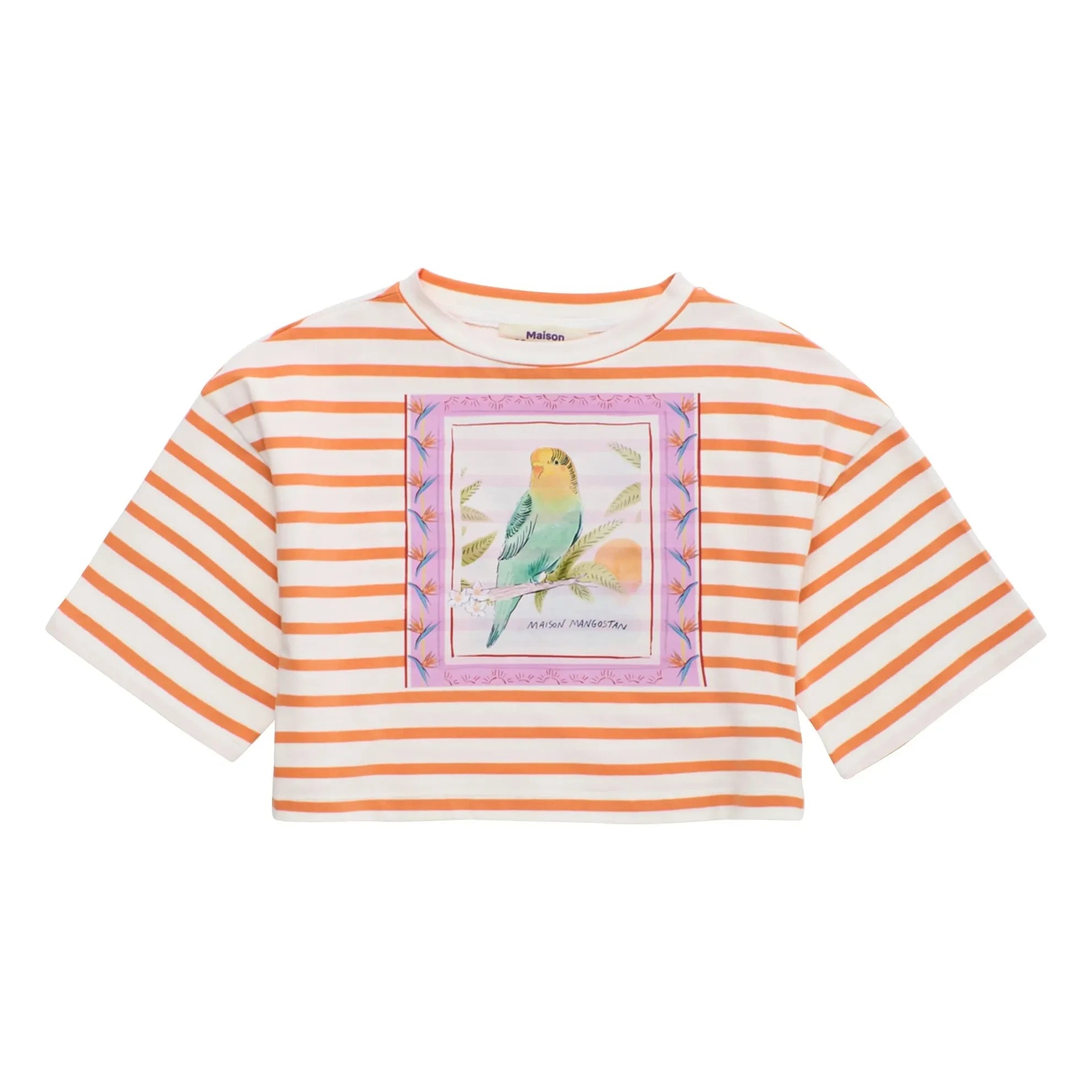 Maison Mangostan – Gestreiftes Crop-T-Shirt | Orange