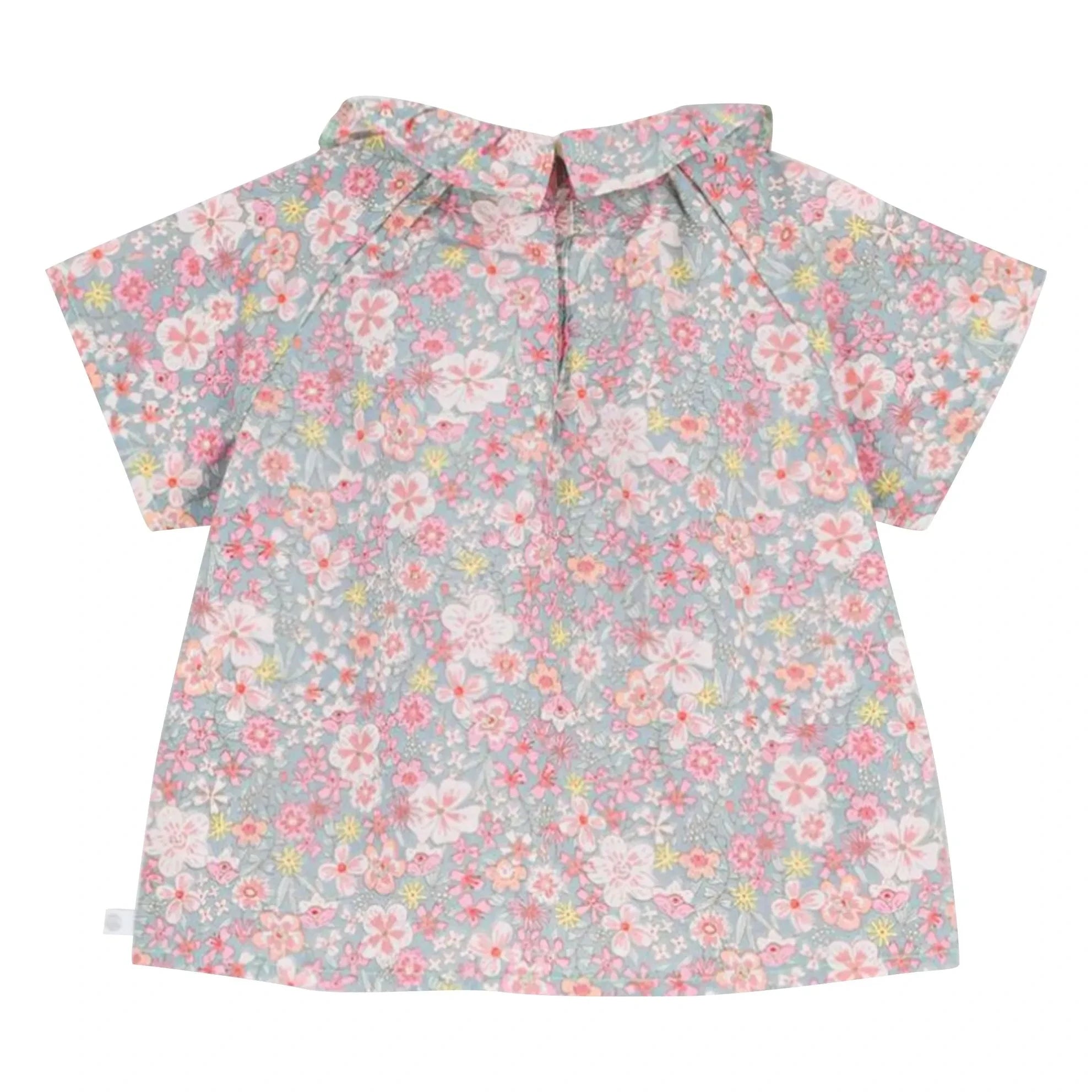 Petit Bateau - Çiçek Desenli Fırfırlı Yakalı Pamuklu Bluz | Turkuaz