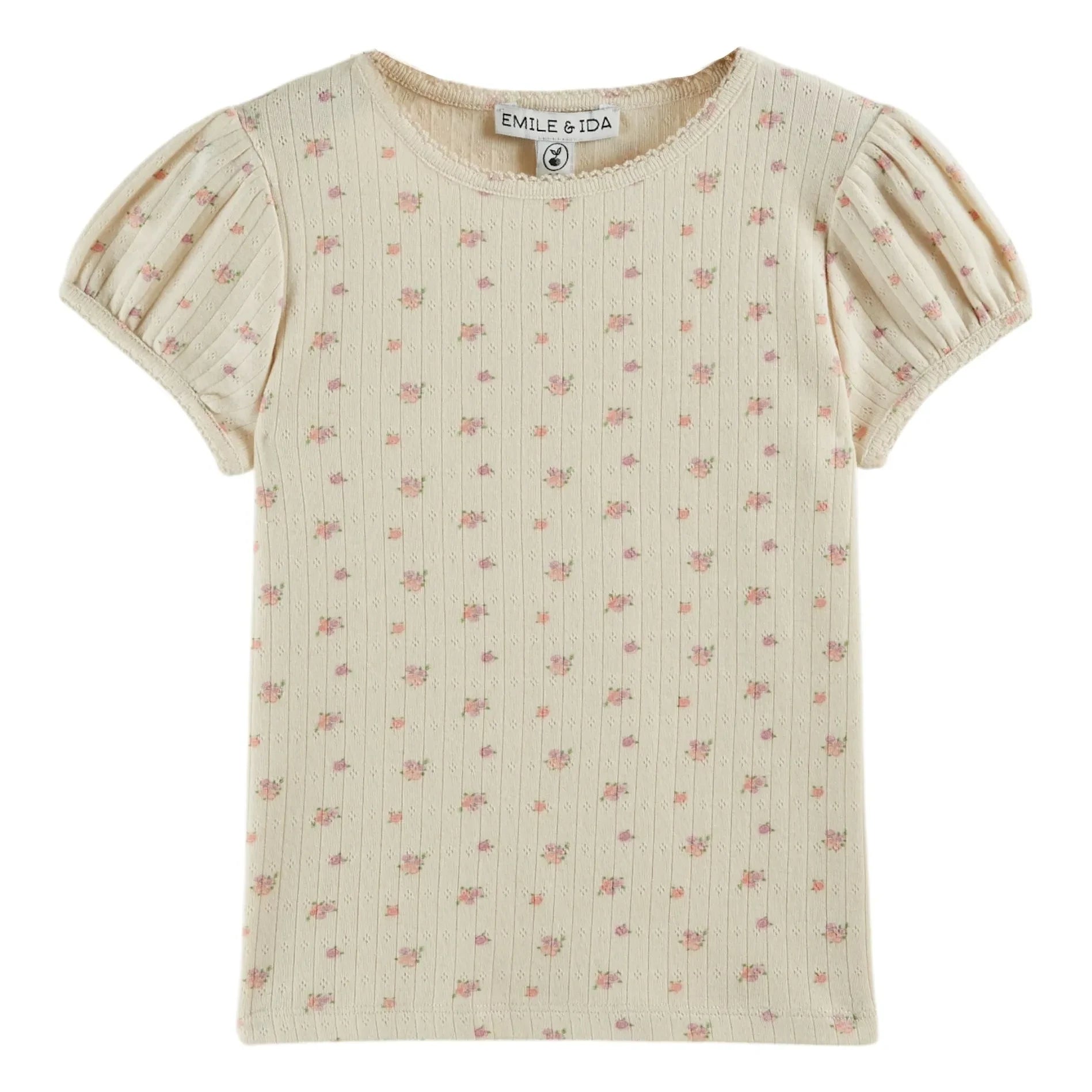 Emile et Ida - Pom-pom Floral Organic Cotton T-shirt | Cream