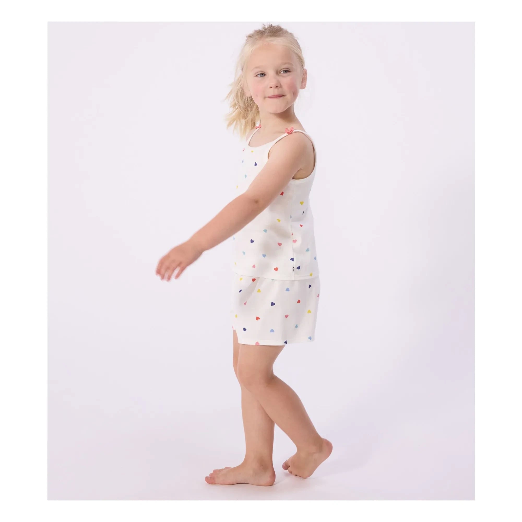 Petit Bateau - Kurzes Pyjama-Top mit Herzprint | Weiß
