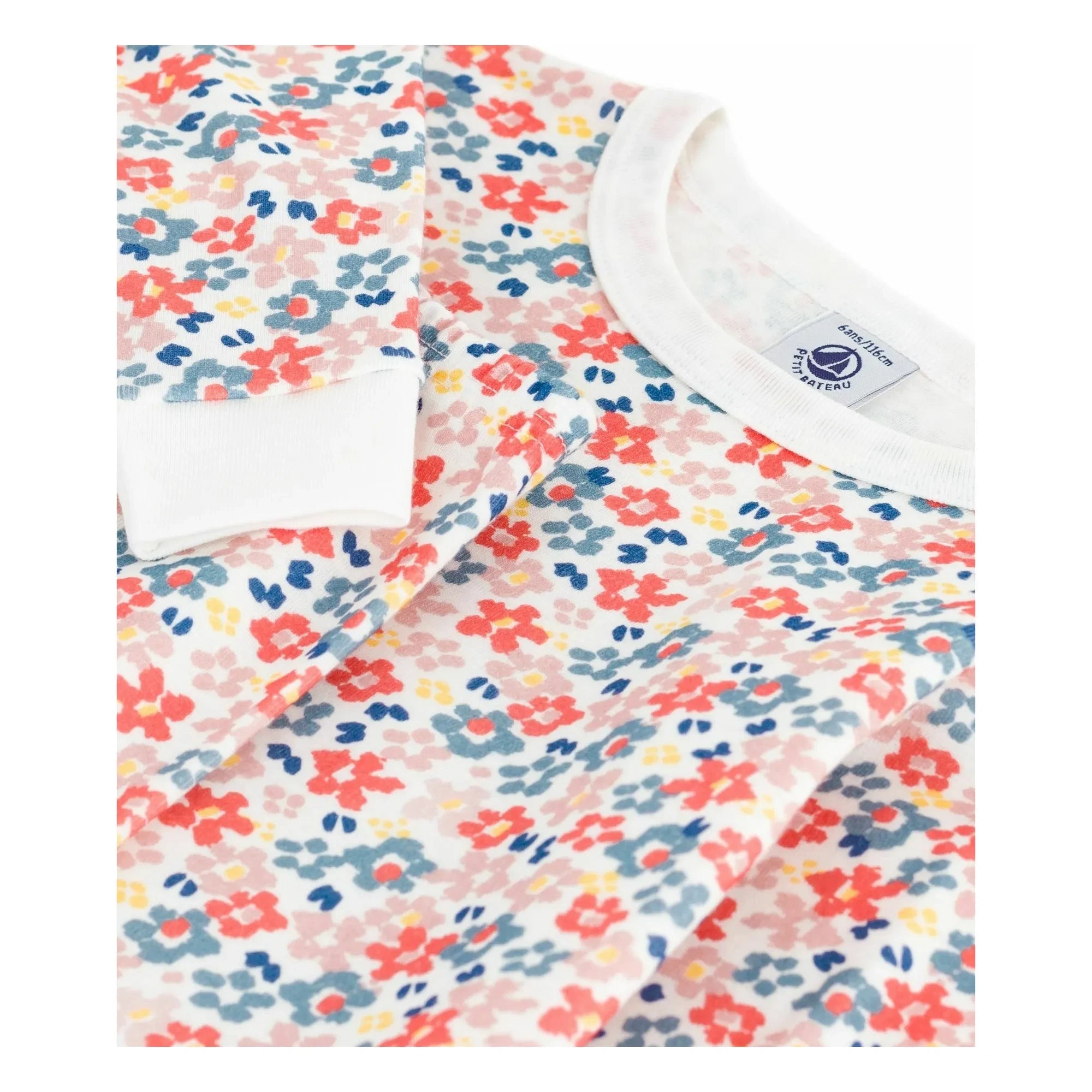Petit Bateau - Organic cotton, contrast-trim floral pajamas | White