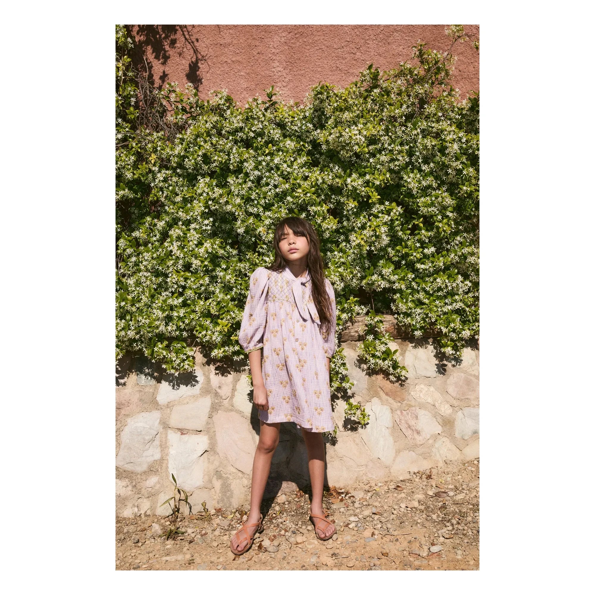birinit - Striped Organic Cotton Cinca Gathered Dress | Dark Lilac