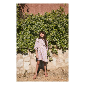 birinit - Striped Organic Cotton Cinca Gathered Dress | Dark Lilac