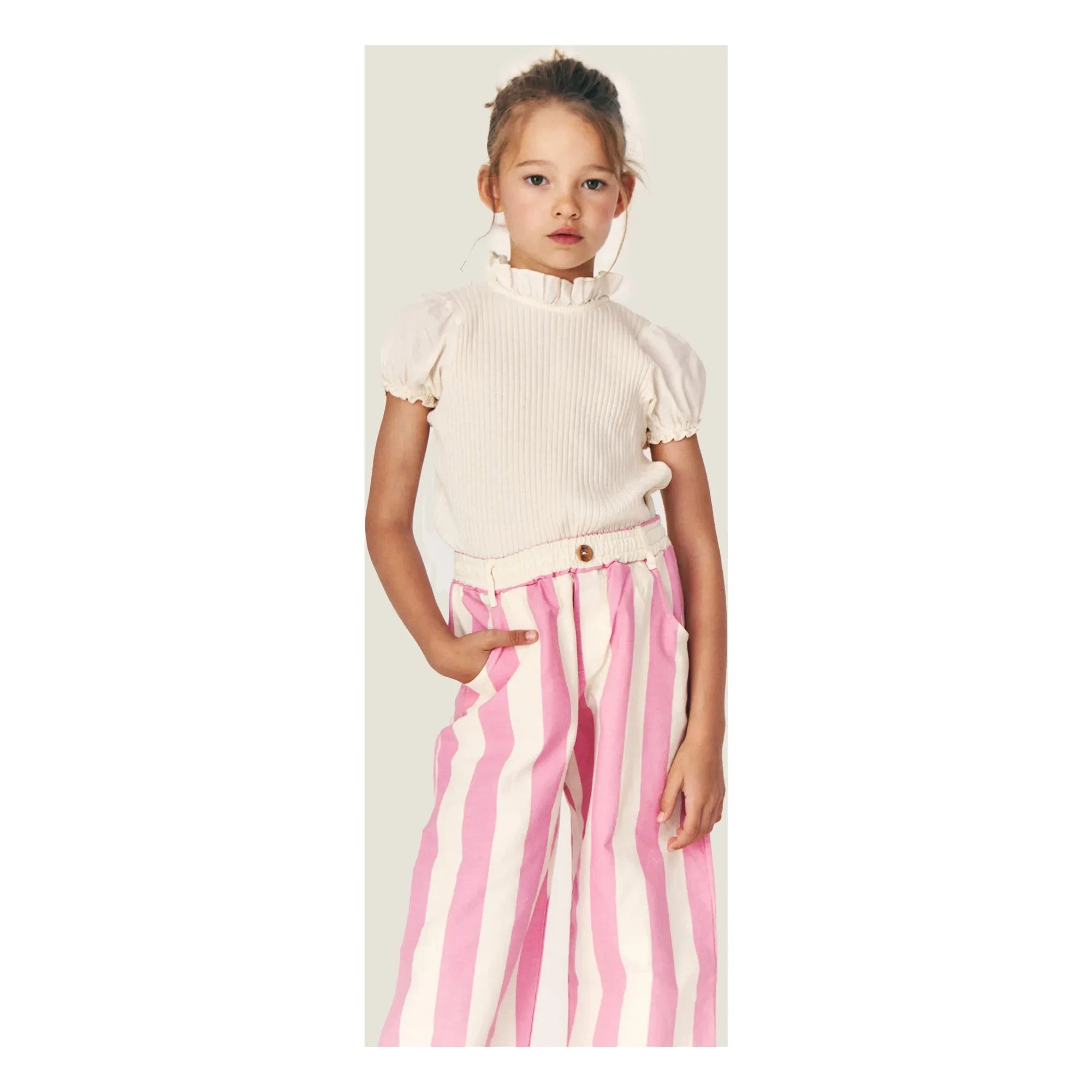 Mipounet - Claude Gestreifte Bio-Baumwollhose | Rosa
