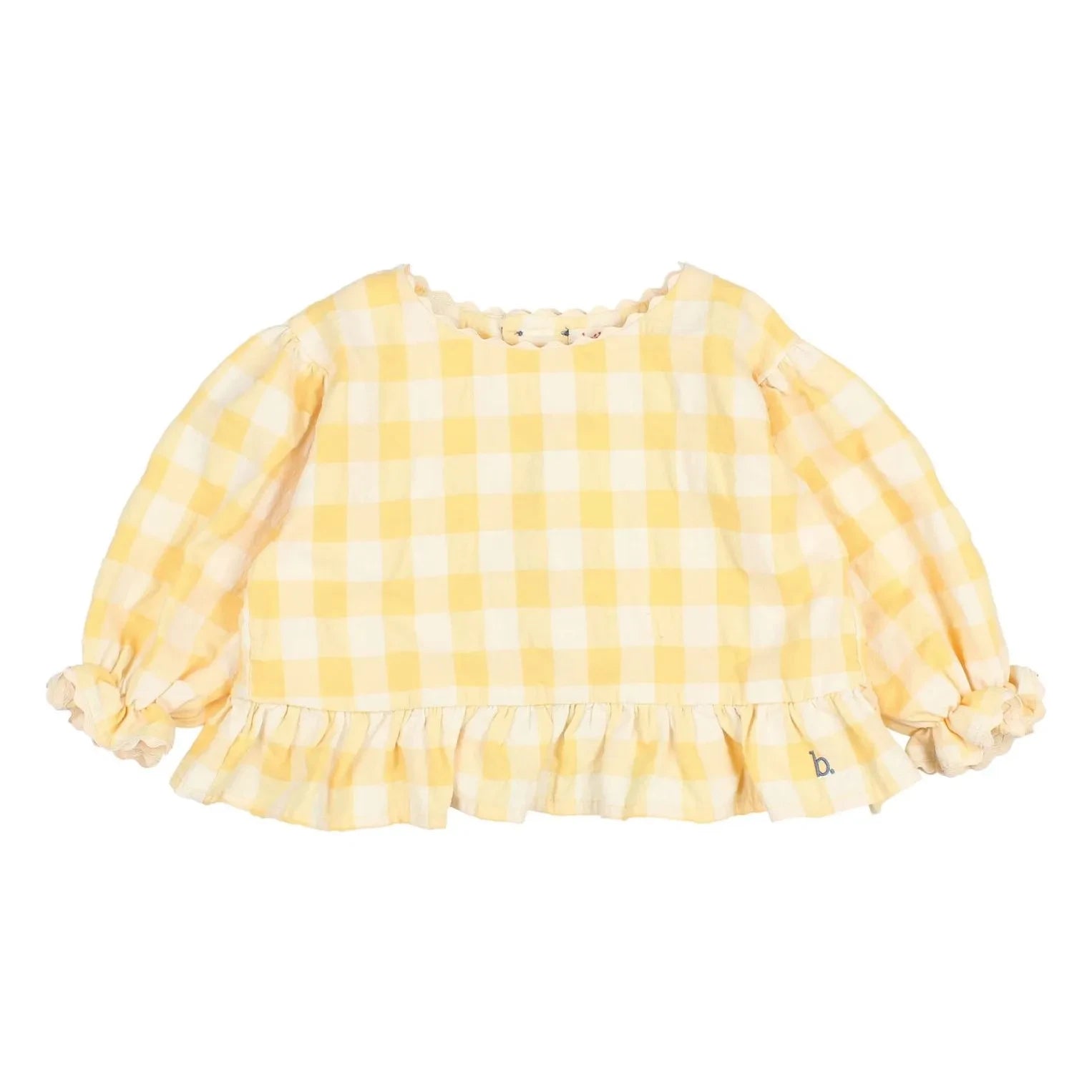 Búho - Gekräuselte Seersucker-Bluse mit 3/4-Ärmeln und Vichy-Karos | Gelb