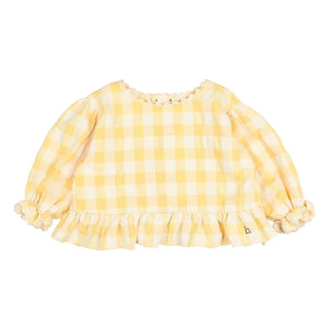 Búho - 3/4 Sleeve Checkered Seersucker Blouse | Yellow