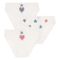 Petit Bateau - 3'lü Çizgili Kalpli Organik Pamuk Külot Seti | Ecru
