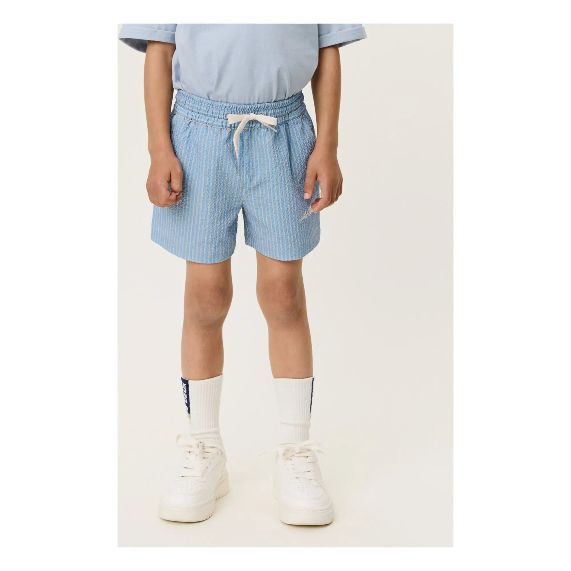 Les Deux - Stan Gestreifte Badeshorts | Hellblau