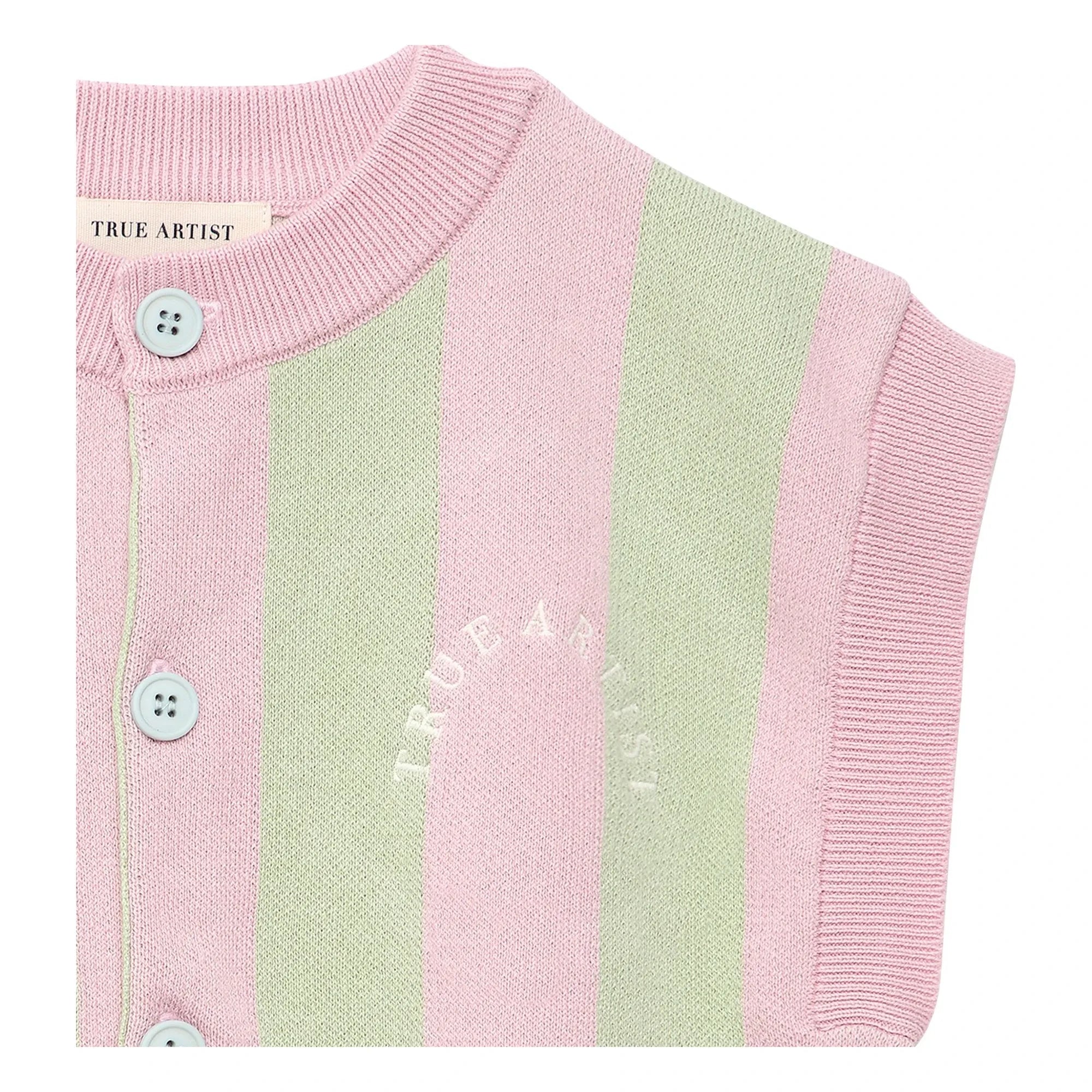 True Artist - Striped Organic Cotton Sleeveless Vest | Light Pink