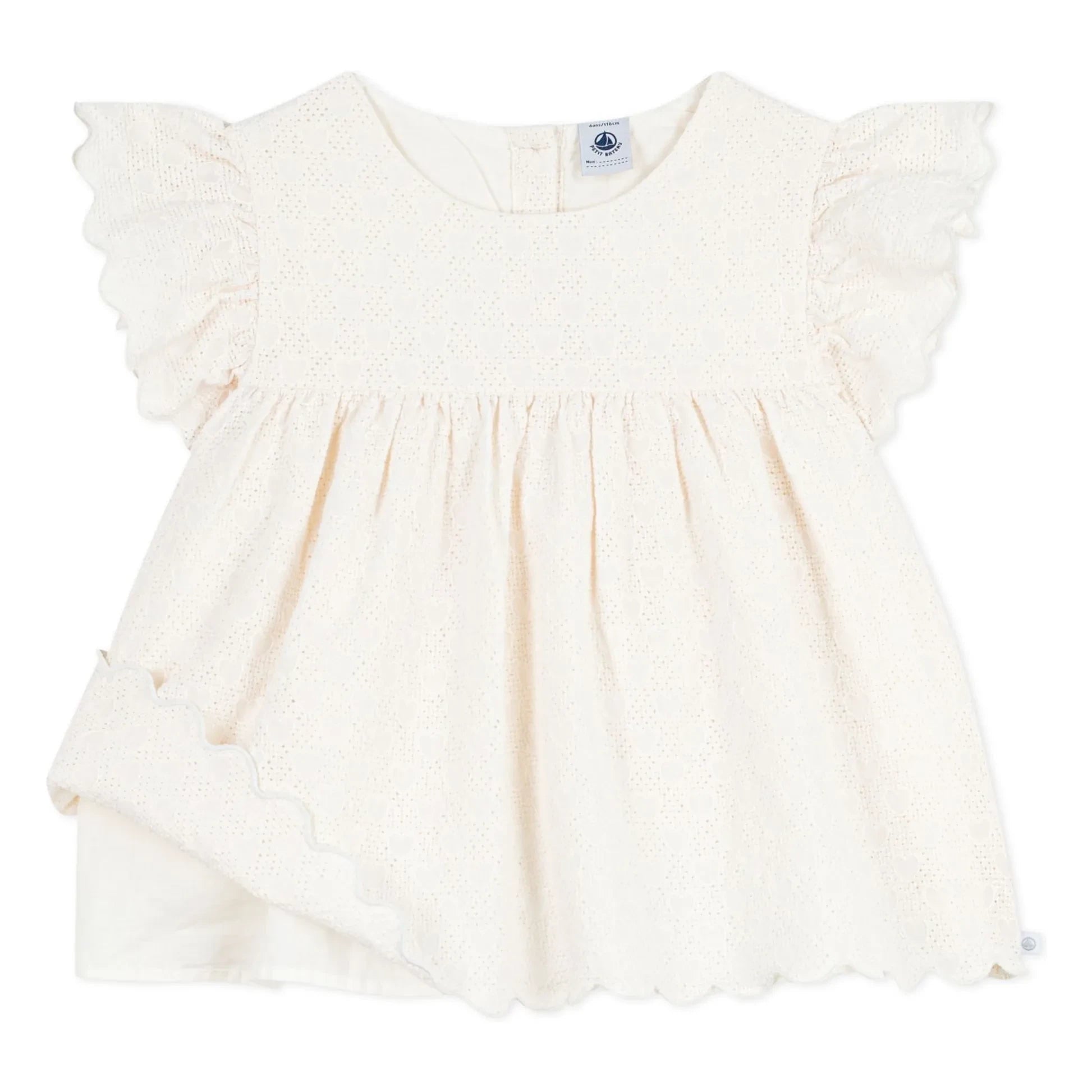 Petit Bateau - Broderie Anglaise Bluz Organik Pamuk | Ekru
