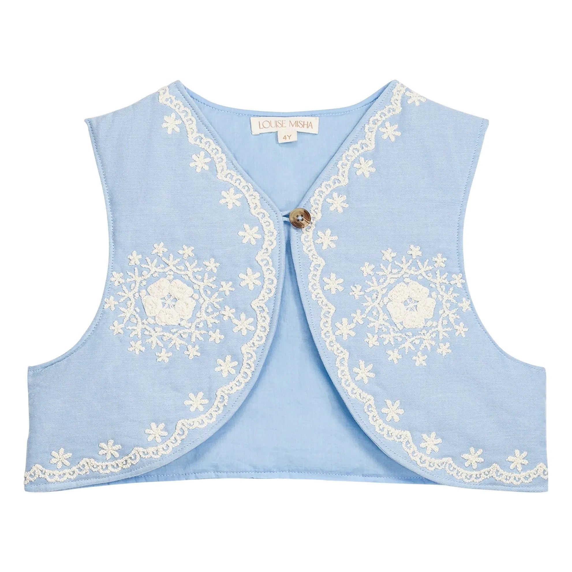 Louise Misha - Marisol Organic Cotton Embroidered Vest | Blue