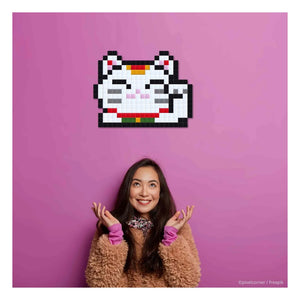 Pixel Corner - Pixel Art Kiti - Şanslı Kedi | Beyaz