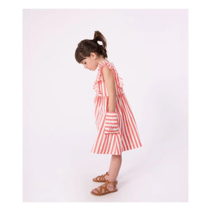 Petit Bateau - Striped Organic Cotton Ruffle Dress | Coral