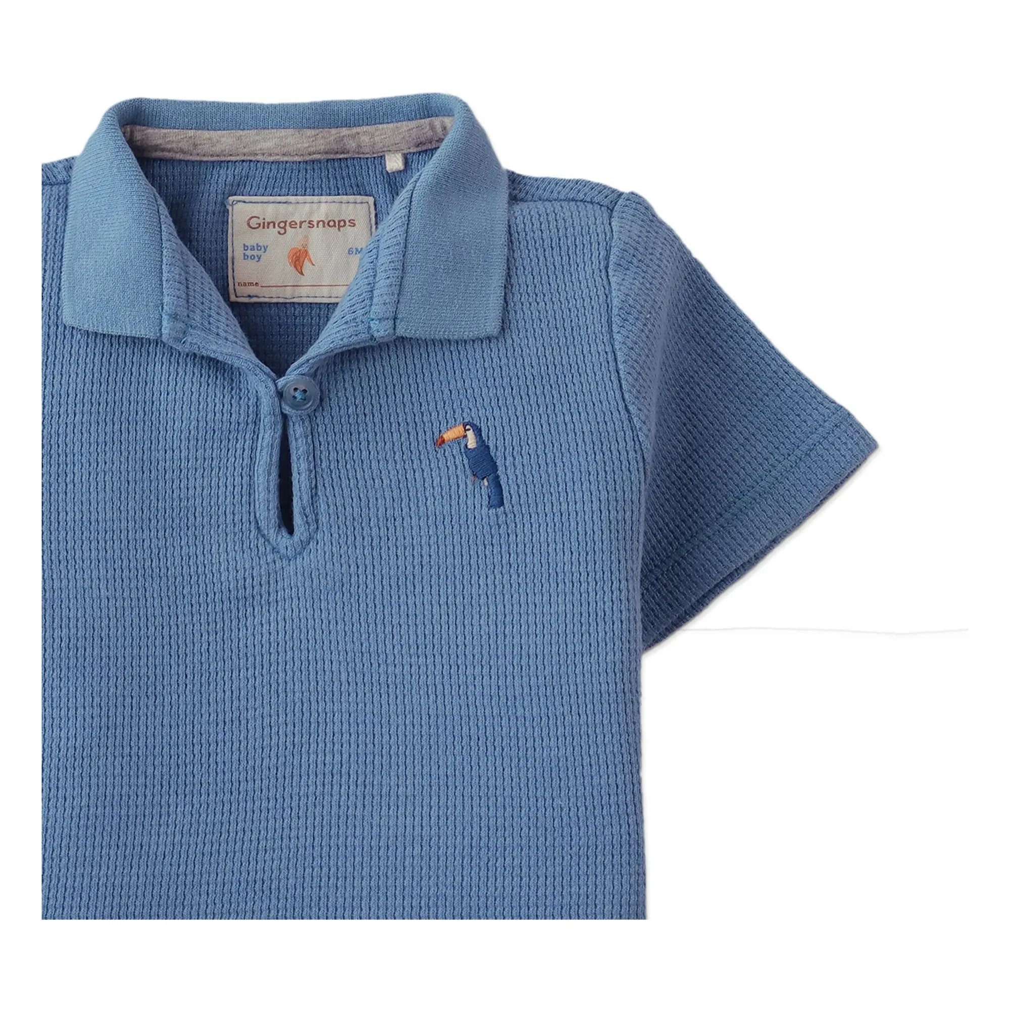 Gingersnaps - Timmy Embroidered Toucan Textured Polo Shirt | Blue