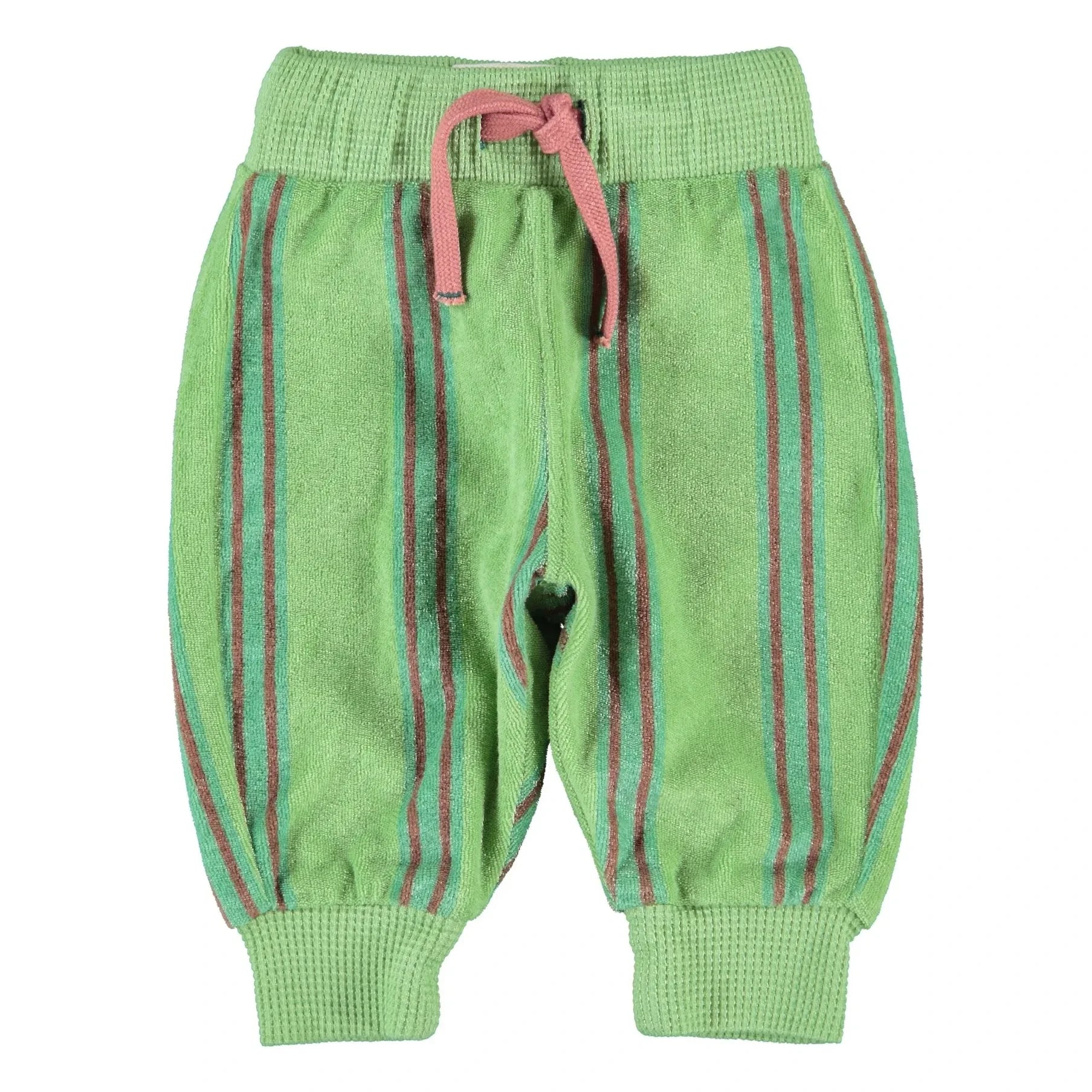 Piupiuchick - Organik pamuk havlu dokulu çizgili jogger pantolon | Yeşil