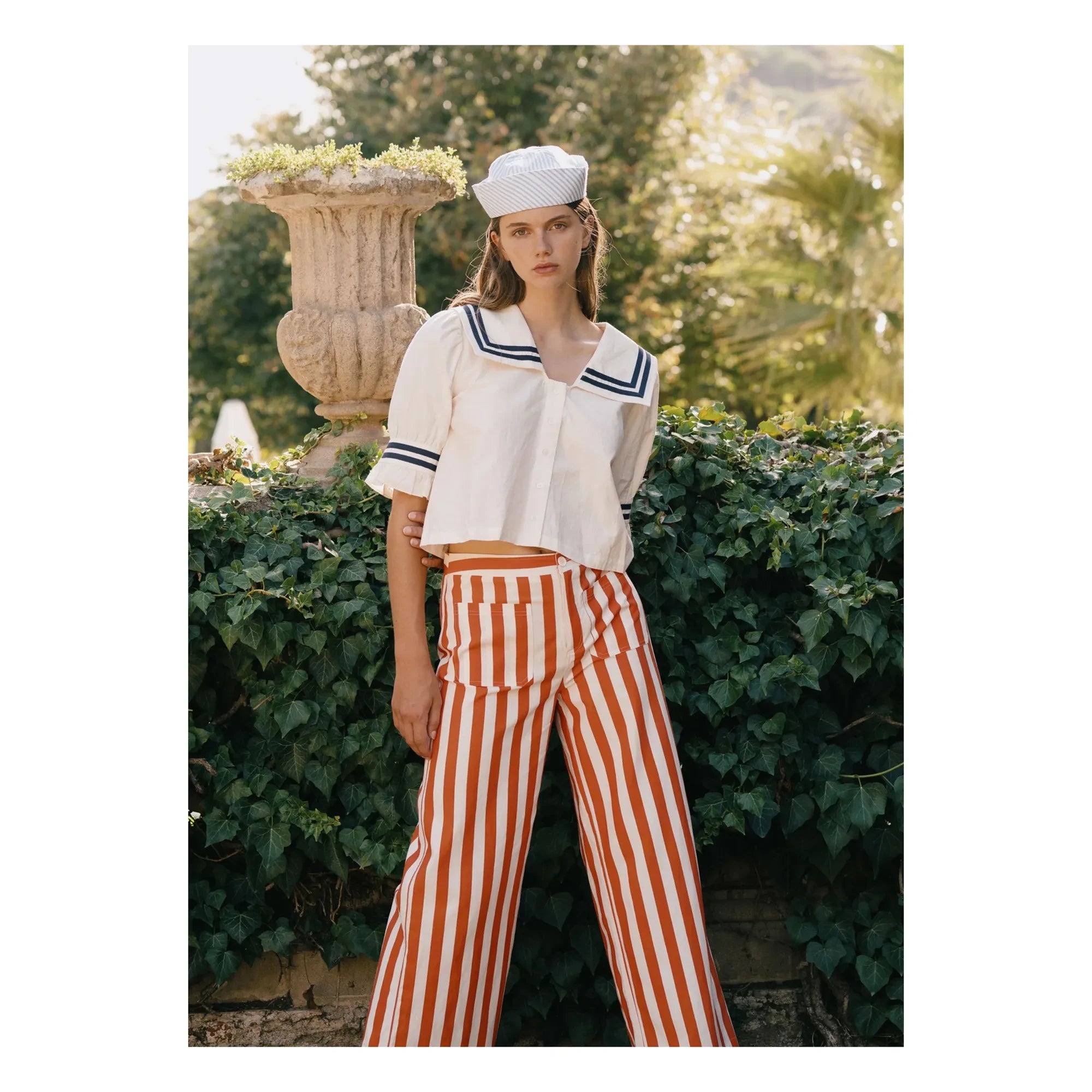 The Tiny Big Sister - Linen and Cotton Striped Pants | Red