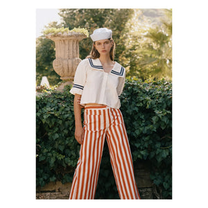 The Tiny Big Sister - Linen and Cotton Striped Pants | Red