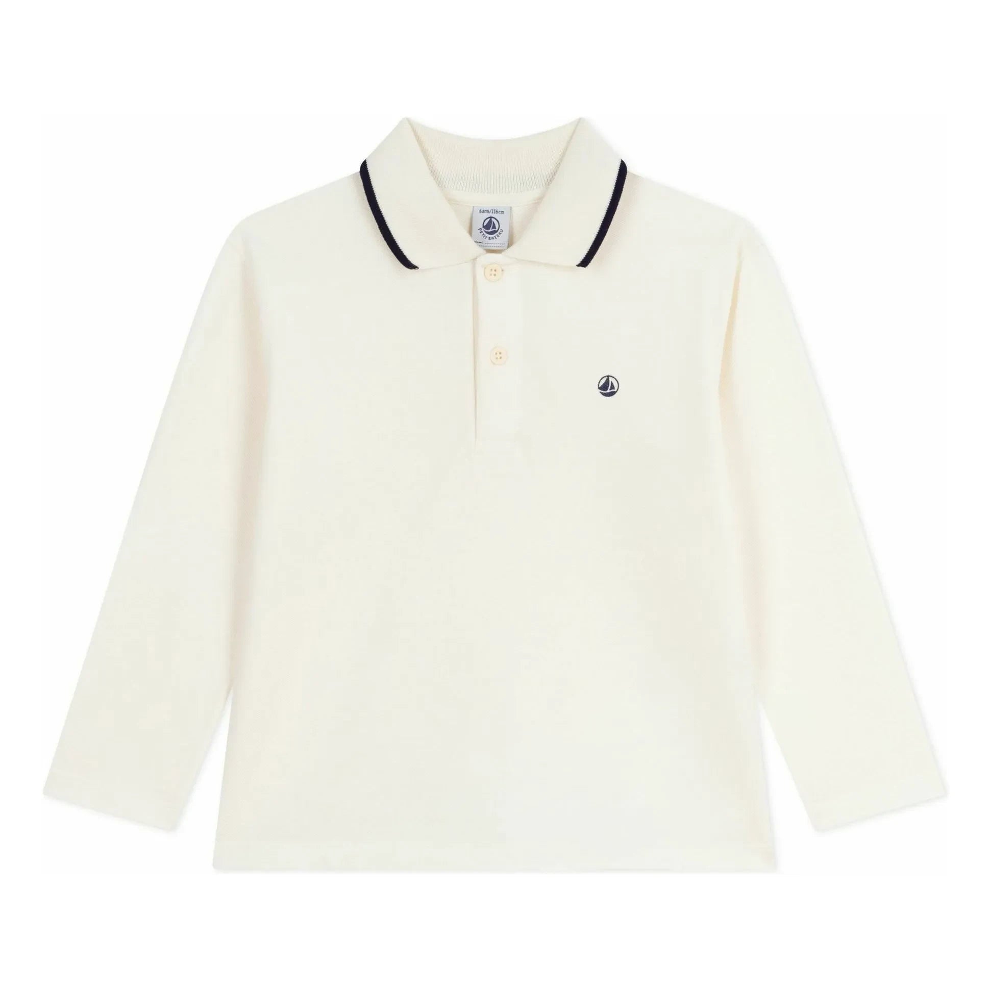 Petit Bateau - Kontrast kenarlı organik pamuklu polo tişört | Ekru