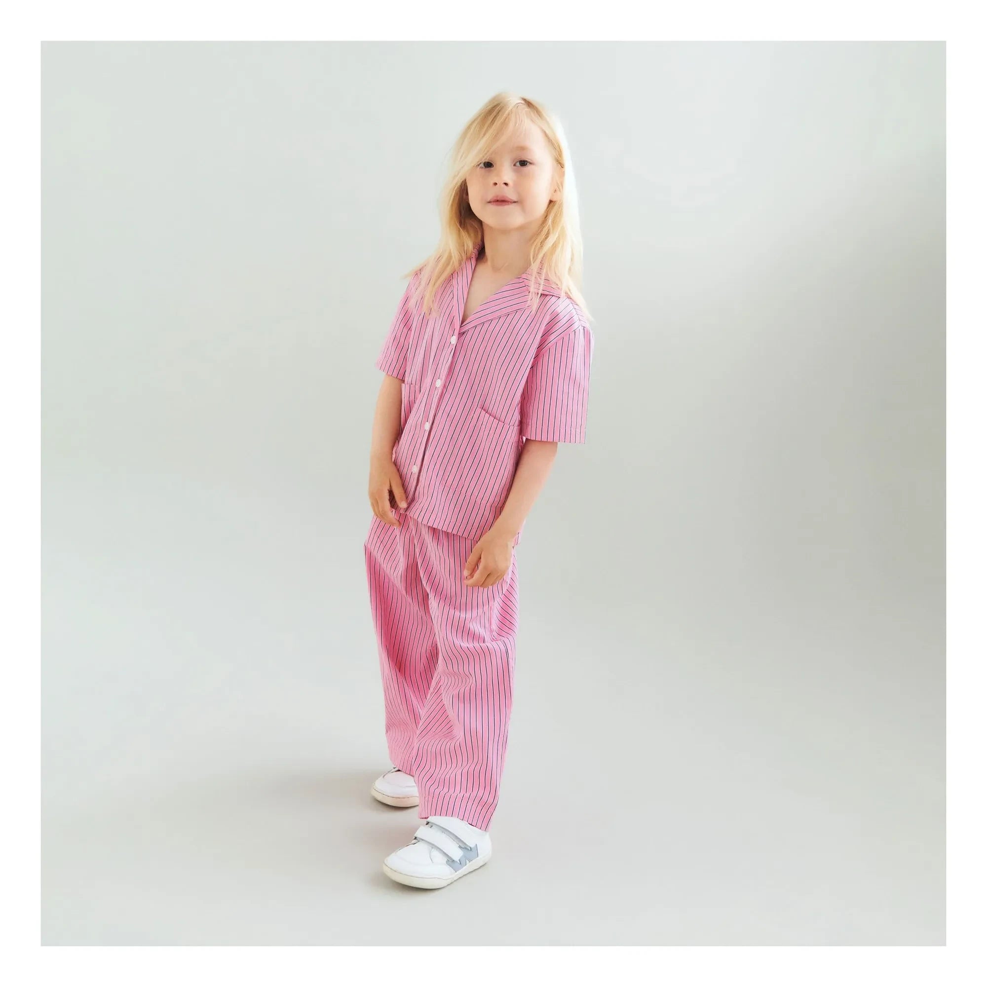 Wheat - Sasha organik pamuklu çizgili pantolon | Pembe