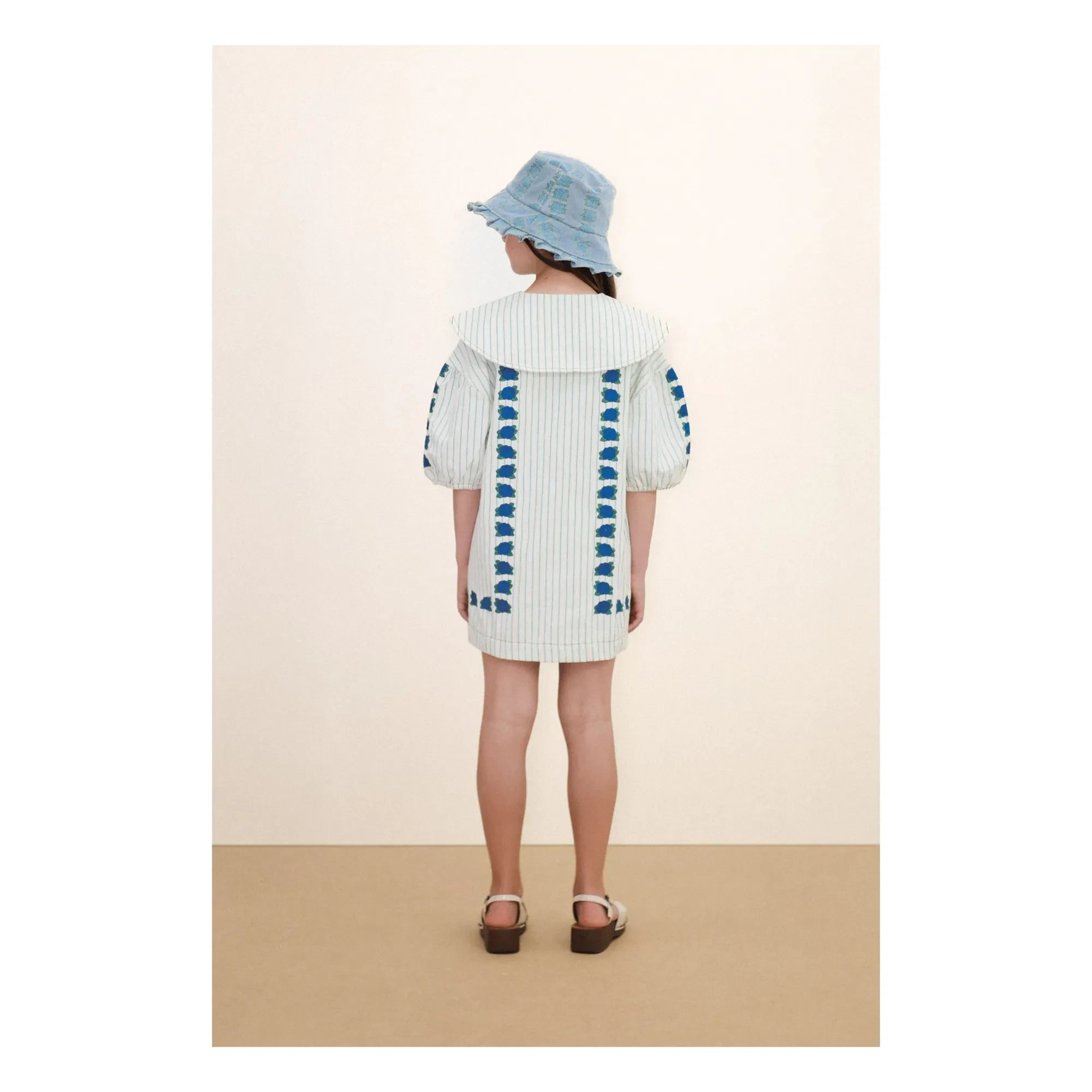 Tinycottons - Kleid mit Blumen-Oversize-Kragen | Blau