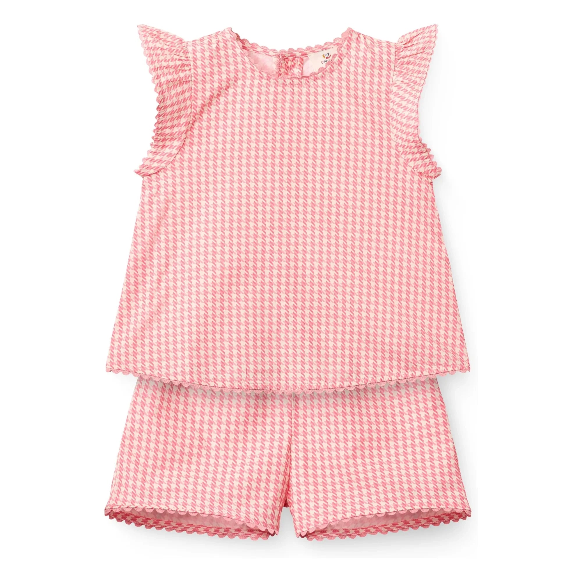 Copenhagen Colors - Pied de Poule Bio-Baumwoll-Set aus Oberteil und Shorts | Zuckerrosa