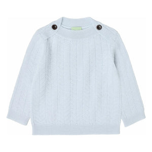 FUB - Zigzag Buttoned Sweater Fine Knit Merino Wool | Light Blue
