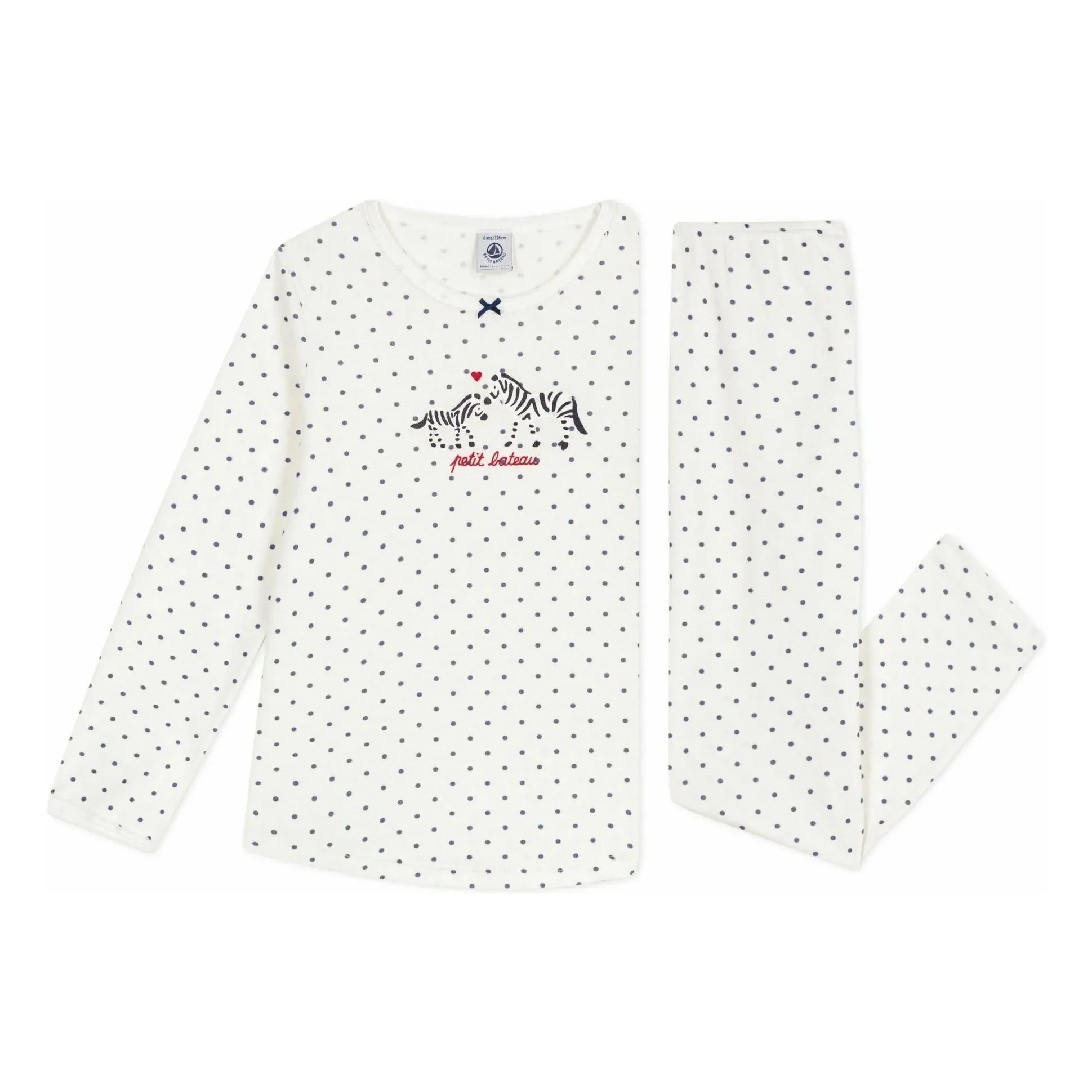 Petit Bateau - Zebra Gepunkteter Bio-Baumwoll-Schlafanzug | Weiß