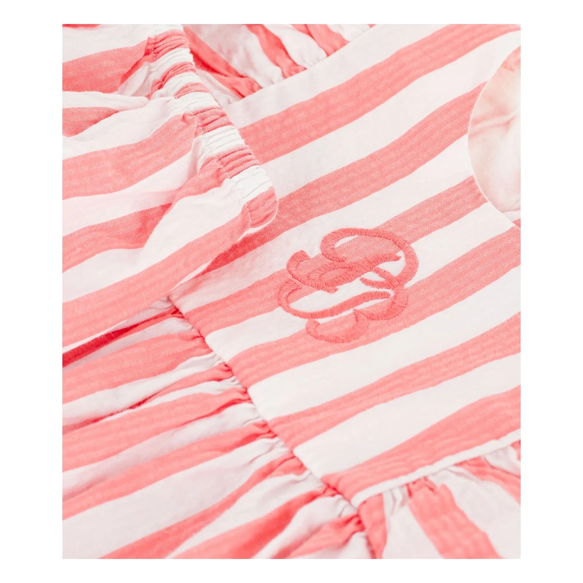 Petit Bateau - Çizgili Seersucker Organik Pamuk Elbise ve Bloomer Seti | Mercan
