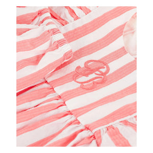 Petit Bateau - Çizgili Seersucker Organik Pamuk Elbise ve Bloomer Seti | Mercan