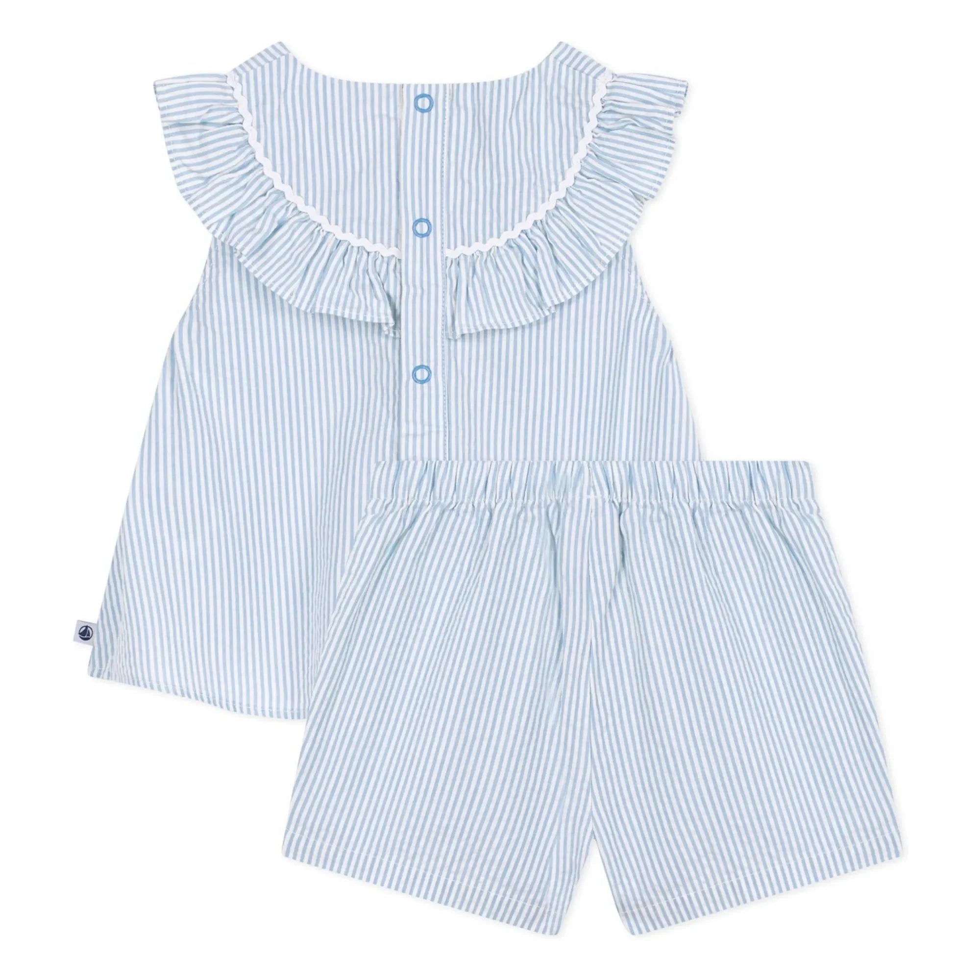 Petit Bateau - Seersucker organik pamuk bluz ve şort seti | Beyaz
